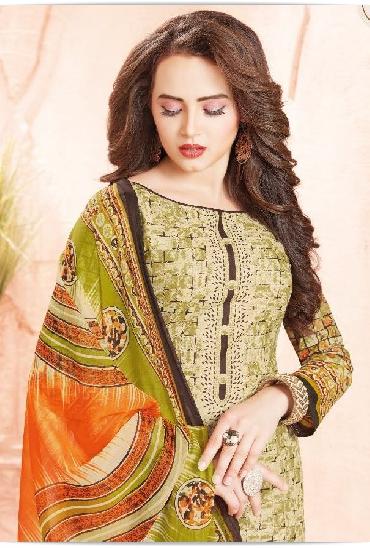 Balaji Arabella Printed Cotton Dress Material With Chiffon Dupatta 