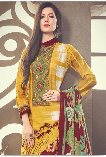 Roja Printed Cotton Dress Material With Chiffon Dupatta 