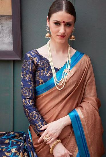 SVA Tradition Linens Check Weaving  Saree
